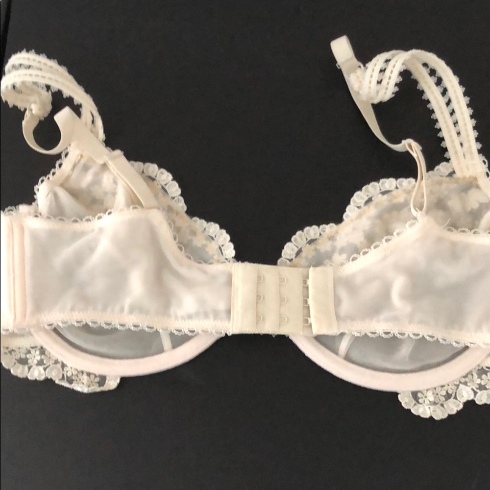 MESH/ EMBROIDERED LACE OFF WHITE/ IVORY BRA - Picture 7 of 13